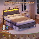 Lit AOGLLATI 140 x 200 lit double équipé d'un éclairage LED de 4 ports USB de 2 étagères ouvertes et d'un espace de rangement de 31 cm sous le sommier