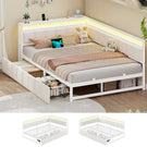 AOGLLATI Canapé Lit 140x200 avec Étagère Ouverte et 2 Grands Tiroirs Lit 140x200 avec Éclairage LED et Multiprise