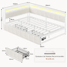AOGLLATI Canapé Lit 140x200 avec Étagère Ouverte et 2 Grands Tiroirs Lit 140x200 avec Éclairage LED et Multiprise