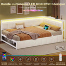 AOGLLATI Canapé Lit 140x200 avec Étagère Ouverte et 2 Grands Tiroirs Lit 140x200 avec Éclairage LED et Multiprise