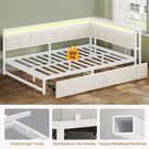AOGLLATI Canapé Lit 140x200 avec Étagère Ouverte et 2 Grands Tiroirs Lit 140x200 avec Éclairage LED et Multiprise