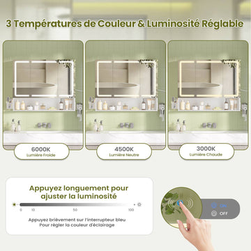Armoire Murale Salle de Bain avec Éclairage LED & Prise Armoire de Toilette avec Miroir HD Étagère Réglable
