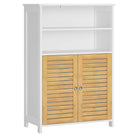 Meuble de salle de bains meuble de rangement de cuisine doté de 2 étagères ouvertes et de 2 portes en bambou adapté à la salle à manger à la cuisine et au salon 60 x 30 x 100 cm