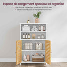 Meuble de salle de bains meuble de rangement de cuisine doté de 2 étagères ouvertes et de 2 portes en bambou adapté à la salle à manger à la cuisine et au salon 60 x 30 x 100 cm