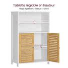 Meuble de salle de bains meuble de rangement de cuisine doté de 2 étagères ouvertes et de 2 portes en bambou adapté à la salle à manger à la cuisine et au salon 60 x 30 x 100 cm