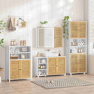 Meuble de salle de bains meuble de rangement de cuisine doté de 2 étagères ouvertes et de 2 portes en bambou adapté à la salle à manger à la cuisine et au salon 60 x 30 x 100 cm