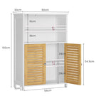 Meuble de salle de bains meuble de rangement de cuisine doté de 2 étagères ouvertes et de 2 portes en bambou adapté à la salle à manger à la cuisine et au salon 60 x 30 x 100 cm