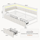 Canapé Lit 90x200 avec Étagère Ouverte et 2 Grands Tiroirs Lit Coffre 90x200 avec Éclairage LED et Multiprise