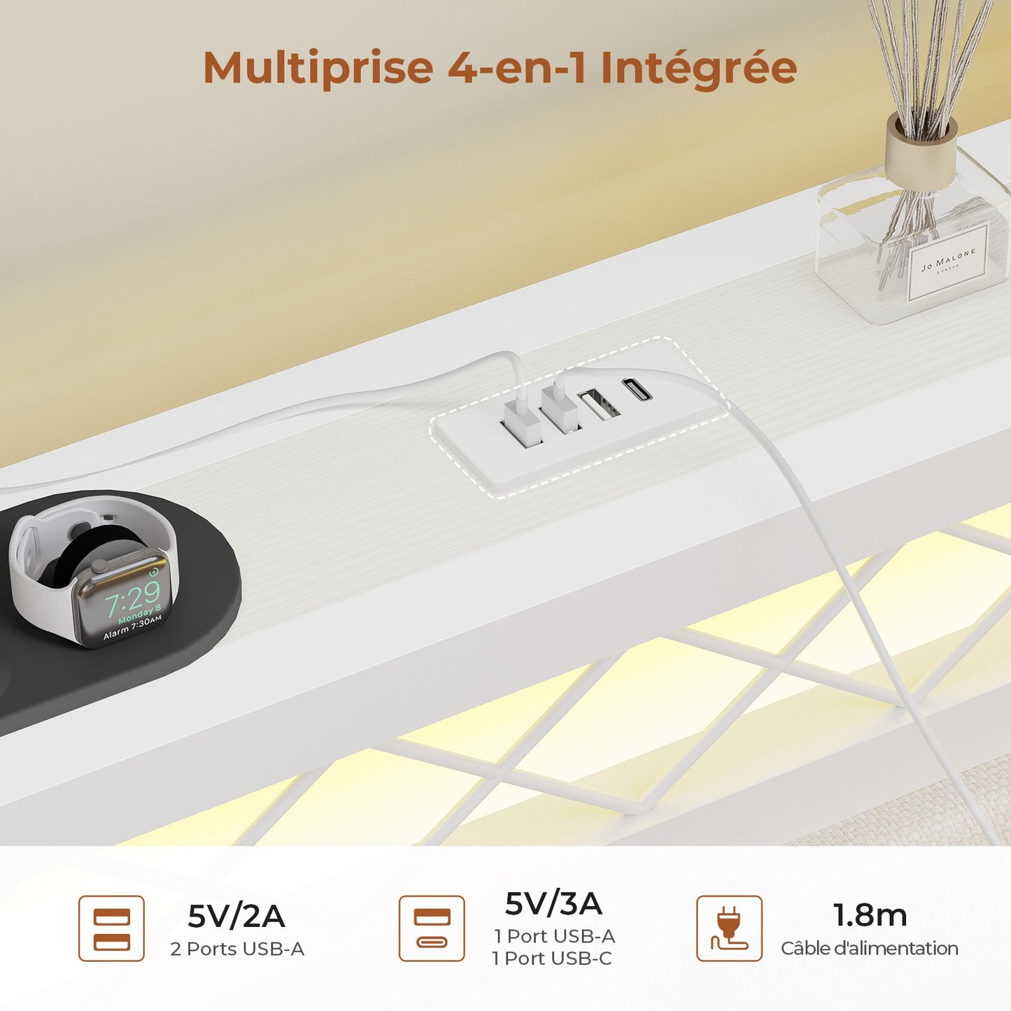 Canapé Lit 90x200 avec Étagère Ouverte et 2 Grands Tiroirs Lit Coffre 90x200 avec Éclairage LED et Multiprise