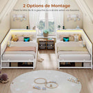 Canapé Lit 90x200 avec Étagère Ouverte et 2 Grands Tiroirs Lit Coffre 90x200 avec Éclairage LED et Multiprise