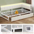 Canapé Lit 90x200 avec Étagère Ouverte et 2 Grands Tiroirs Lit Coffre 90x200 avec Éclairage LED et Multiprise