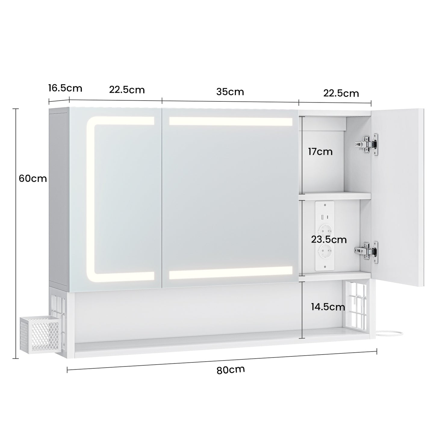 Armoire Murale Salle de Bain avec Éclairage LED et Prises Armoire de Toilette Miroir avec et Étagère Réglable