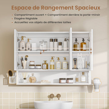 Armoire Murale Salle de Bain avec Éclairage LED et Prises Armoire de Toilette Miroir avec et Étagère Réglable