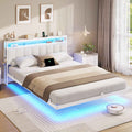 AOGLLATI Cadre de Lit 160x200 avec Multiprise et Éclairage LED Lit 2 Personnes Flottant avec Tête de Lit Rangement
