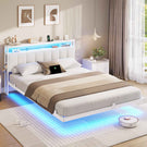 AOGLLATI Cadre de Lit 160x200 avec Multiprise et Éclairage LED Lit 2 Personnes Flottant avec Tête de Lit Rangement