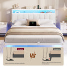 AOGLLATI Cadre de Lit 160x200 avec Multiprise et Éclairage LED Lit 2 Personnes Flottant avec Tête de Lit Rangement