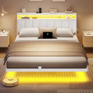 AOGLLATI Cadre de Lit 160x200 avec Multiprise et Éclairage LED Lit 2 Personnes Flottant avec Tête de Lit Rangement