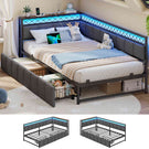 Canapé Lit 90x190 avec Étagère Ouverte et 2 Grands Tiroirs Lit Coffre 90x190 avec Éclairage LED et Multiprise
