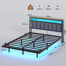 AOGLLATI Cadre de Lit 160x200 avec Multiprise et Éclairage LED Lit 2 Personnes Flottant avec Tête de Lit Rangement