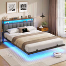 AOGLLATI Cadre de Lit 160x200 avec Multiprise et Éclairage LED Lit 2 Personnes Flottant avec Tête de Lit Rangement