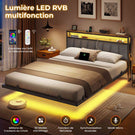 AOGLLATI Cadre de Lit 160x200 avec Multiprise et Éclairage LED Lit 2 Personnes Flottant avec Tête de Lit Rangement
