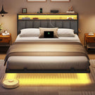 AOGLLATI Cadre de Lit 160x200 avec Multiprise et Éclairage LED Lit 2 Personnes Flottant avec Tête de Lit Rangement