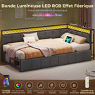 Canapé Lit 90x190 avec Étagère Ouverte et 2 Grands Tiroirs Lit Coffre 90x190 avec Éclairage LED et Multiprise