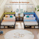 Canapé Lit 90x190 avec Étagère Ouverte et 2 Grands Tiroirs Lit Coffre 90x190 avec Éclairage LED et Multiprise