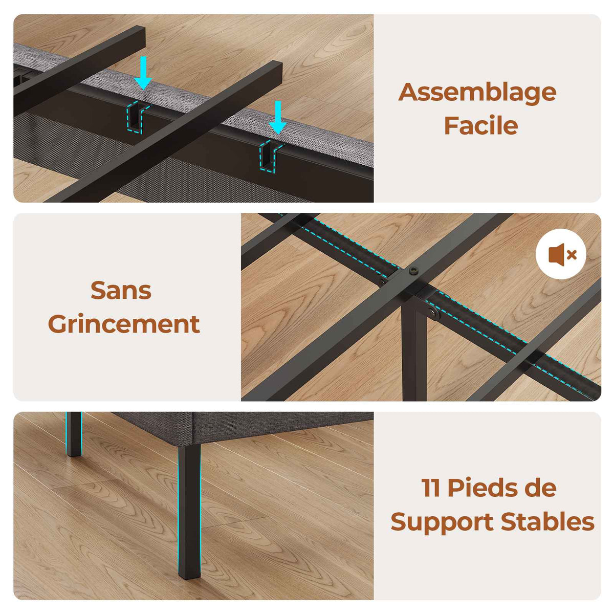Lit double AOGLLATI 160 x 200 avec multiprise et éclairage LED réglable équipé d'un sommier métallique