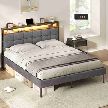 Lit double AOGLLATI 160 x 200 avec multiprise et éclairage LED réglable équipé d'un sommier métallique