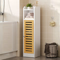 Meuble de rangement de salle de bains AOGLLATI équipé de 2 étagères réglables et de 2 espaces de rangement ouverts coiffeuse avec portes en bambou dimensions : 20 x 20 x 80 cm blanc