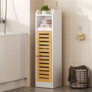 Meuble de rangement de salle de bains AOGLLATI équipé de 2 étagères réglables et de 2 espaces de rangement ouverts coiffeuse avec portes en bambou dimensions : 20 x 20 x 80 cm blanc