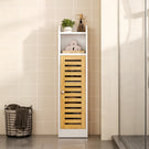 Meuble de rangement de salle de bains AOGLLATI équipé de 2 étagères réglables et de 2 espaces de rangement ouverts coiffeuse avec portes en bambou dimensions : 20 x 20 x 80 cm blanc