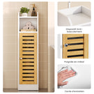 Meuble de rangement de salle de bains AOGLLATI équipé de 2 étagères réglables et de 2 espaces de rangement ouverts coiffeuse avec portes en bambou dimensions : 20 x 20 x 80 cm blanc