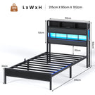 AOGLLATI Lit 90x200 avec Sommier en Métal Noir Lit Double avec Multiprise USB Ruban LED et 3 Étagères Ouvertes