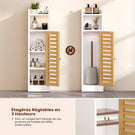 Meuble de rangement de salle de bains AOGLLATI équipé de 2 étagères réglables et de 2 espaces de rangement ouverts coiffeuse avec portes en bambou dimensions : 20 x 20 x 80 cm blanc