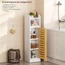 Meuble de rangement de salle de bains AOGLLATI équipé de 2 étagères réglables et de 2 espaces de rangement ouverts coiffeuse avec portes en bambou dimensions : 20 x 20 x 80 cm blanc
