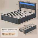 AOGLLATI  Lit avec rangement équipé d'un éclairage LED d'un port USB et d'un grand tiroir  tête de lit réglable sur deux hauteurs  140 x 200 cm