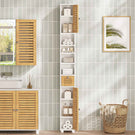 AOGLLATI Meuble de salle de bains meuble de rangement comprenant 4 étagères ouvertes 2 portes en bambou et 1 tiroir avec une étagère réglable sur le dessus 22 x 20 x 180 cm