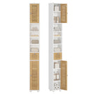 AOGLLATI Meuble de salle de bains meuble de rangement comprenant 4 étagères ouvertes 2 portes en bambou et 1 tiroir avec une étagère réglable sur le dessus 22 x 20 x 180 cm