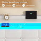 Lit suspendu AOGLLATI 160 × 200 cm avec éclairage LED et multiprise tête de lit rembourrée avec espace de rangement tissu en lin