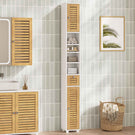 AOGLLATI Meuble de salle de bains meuble de rangement comprenant 4 étagères ouvertes 2 portes en bambou et 1 tiroir avec une étagère réglable sur le dessus 22 x 20 x 180 cm