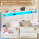 Lit suspendu AOGLLATI 160 × 200 cm avec éclairage LED et multiprise tête de lit rembourrée avec espace de rangement tissu en lin