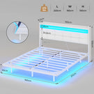 Lit suspendu AOGLLATI 160 × 200 cm avec éclairage LED et multiprise tête de lit rembourrée avec espace de rangement tissu en lin