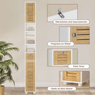 AOGLLATI Meuble de salle de bains meuble de rangement comprenant 4 étagères ouvertes 2 portes en bambou et 1 tiroir avec une étagère réglable sur le dessus 22 x 20 x 180 cm