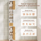 AOGLLATI Meuble de salle de bains meuble de rangement comprenant 4 étagères ouvertes 2 portes en bambou et 1 tiroir avec une étagère réglable sur le dessus 22 x 20 x 180 cm