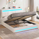 AOGLLATI 160 × 200 cm  lit double avec éclairage LED et port USB, espace de rangement tête de lit réglable sommier à lattes rembourré