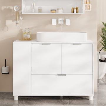 AOGLLATI Meuble-lavabo blanc avec double porte grands tiroirs et étagère ouverte sur un côté Dimensions  30 x 60 x 75 cm