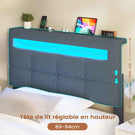 AOGLLATI 90 × 200 cm  lit double avec éclairage LED et port USB, espace de rangement tête de lit réglable sommier à lattes rembourré