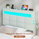 AOGLLATI 90 × 200 cm  lit double avec éclairage LED et port USB, espace de rangement tête de lit réglable sommier à lattes rembourré